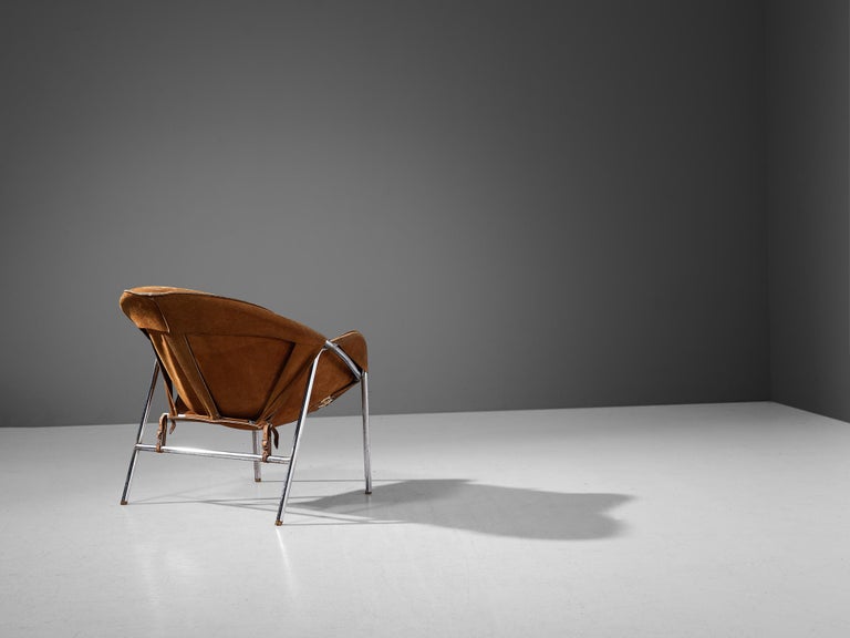 Erik Ole Jørgensen for Bovirke Easy Chair in Cognac Brown Suede and Metal