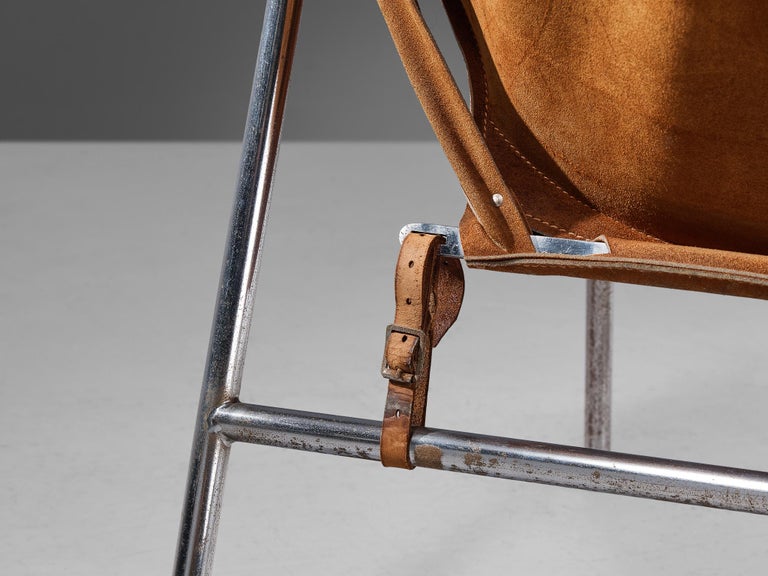 Erik Ole Jørgensen for Bovirke Easy Chair in Cognac Brown Suede and Metal