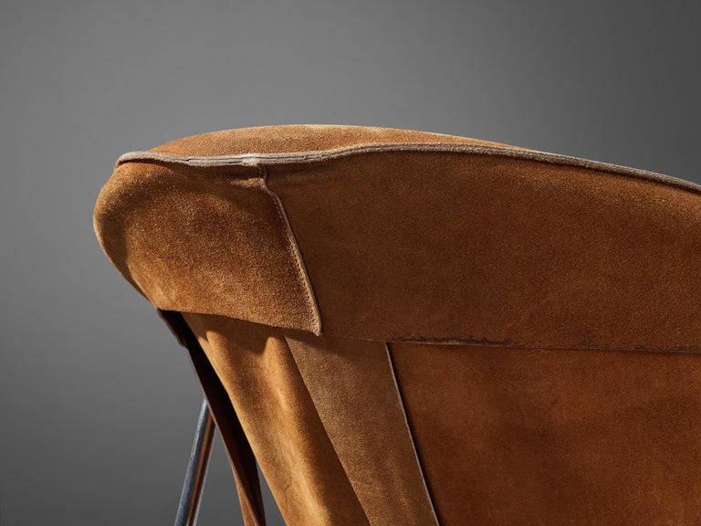 Erik Ole Jørgensen for Bovirke Easy Chair in Cognac Brown Suede and Metal