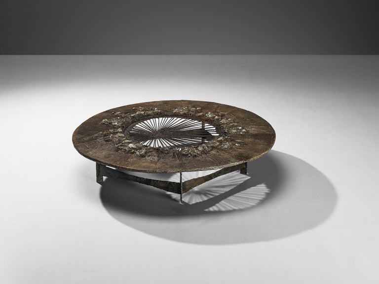 Unique Pia Manu Handcrafted Coffee Table in Pyrite and Ammonite