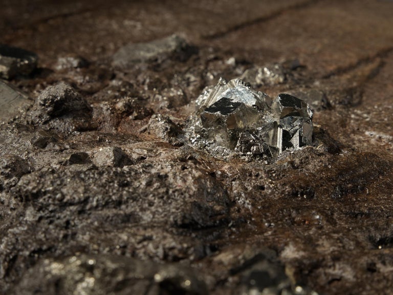 Unique Pia Manu Handcrafted Coffee Table in Pyrite and Ammonite