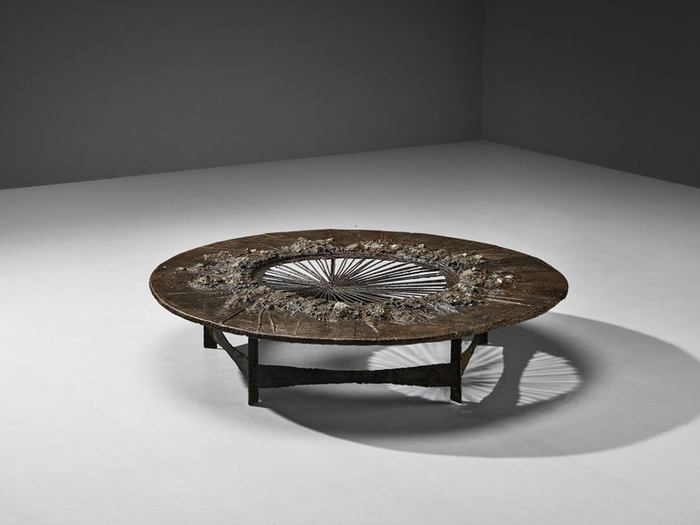 Unique Pia Manu Handcrafted Coffee Table in Pyrite and Ammonite