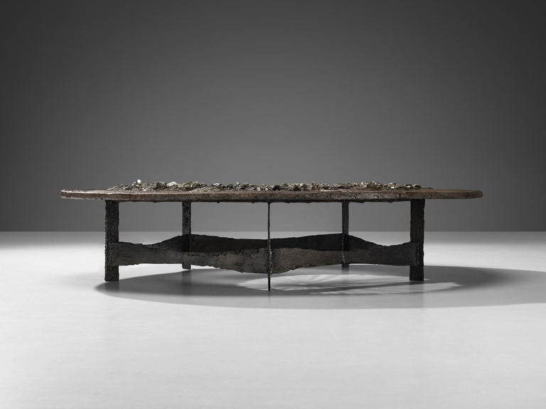 Unique Pia Manu Handcrafted Coffee Table in Pyrite and Ammonite