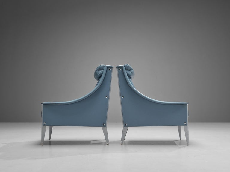 Gio Ponti for Poltrona Frau Lounge Chairs in Light Blue Leather