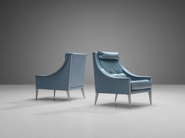 Gio Ponti for Poltrona Frau Lounge Chairs in Light Blue Leather