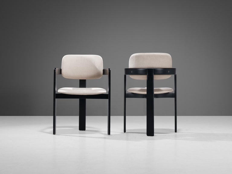 Italian Pair of Dining Chairs in Off-White Upholstery and Black Frame