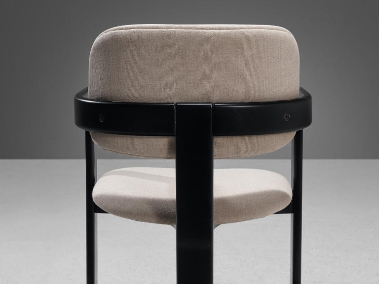 Italian Pair of Dining Chairs in Off-White Upholstery and Black Frame