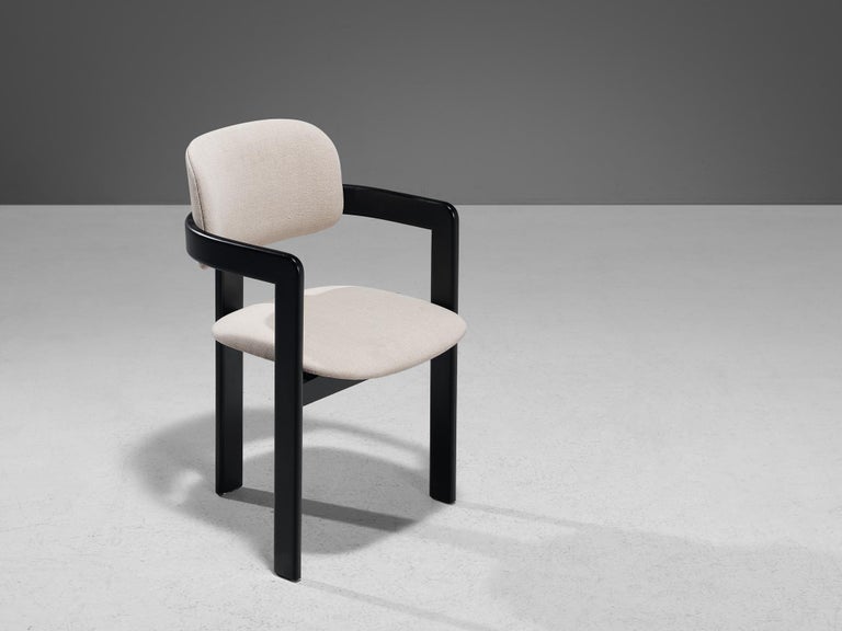 Italian Pair of Dining Chairs in Off-White Upholstery and Black Frame