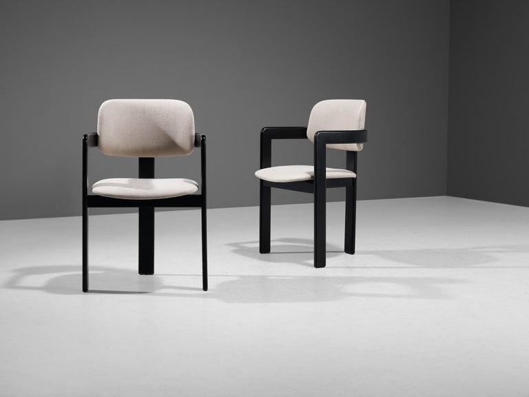 Italian Pair of Dining Chairs in Off-White Upholstery and Black Frame