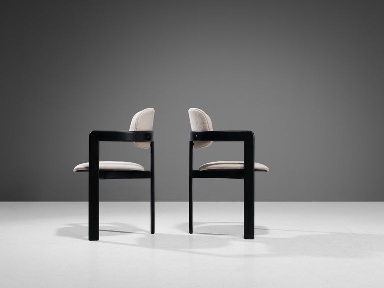 Italian Pair of Dining Chairs in Off-White Upholstery and Black Frame