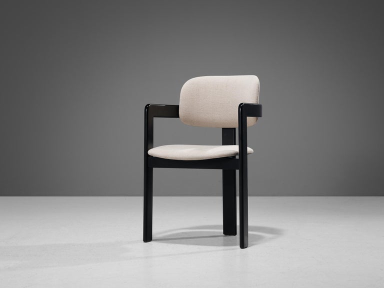 Italian Pair of Dining Chairs in Off-White Upholstery and Black Frame