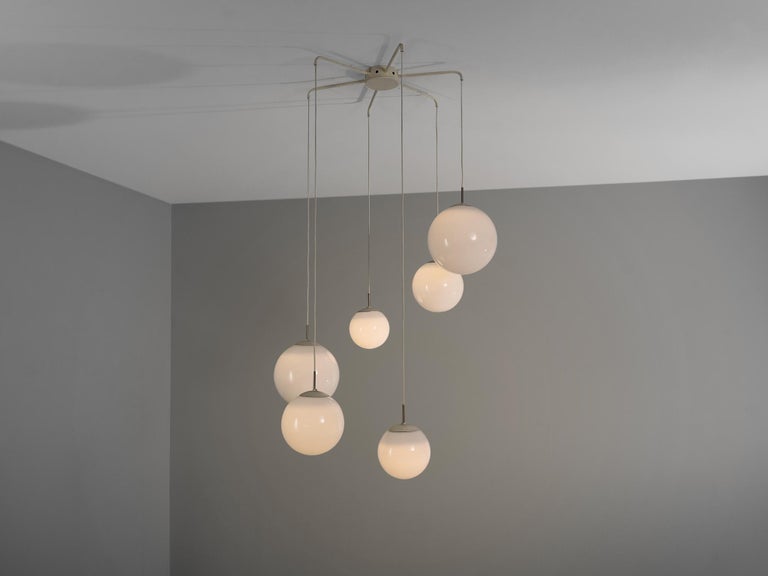 Playful Pendant with Six Spheres in Opaline Glass