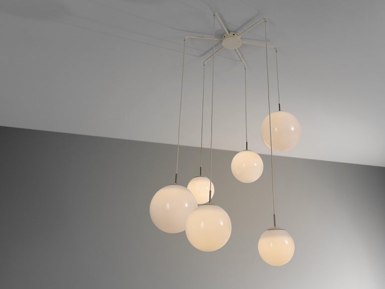 Playful Pendant with Six Spheres in Opaline Glass