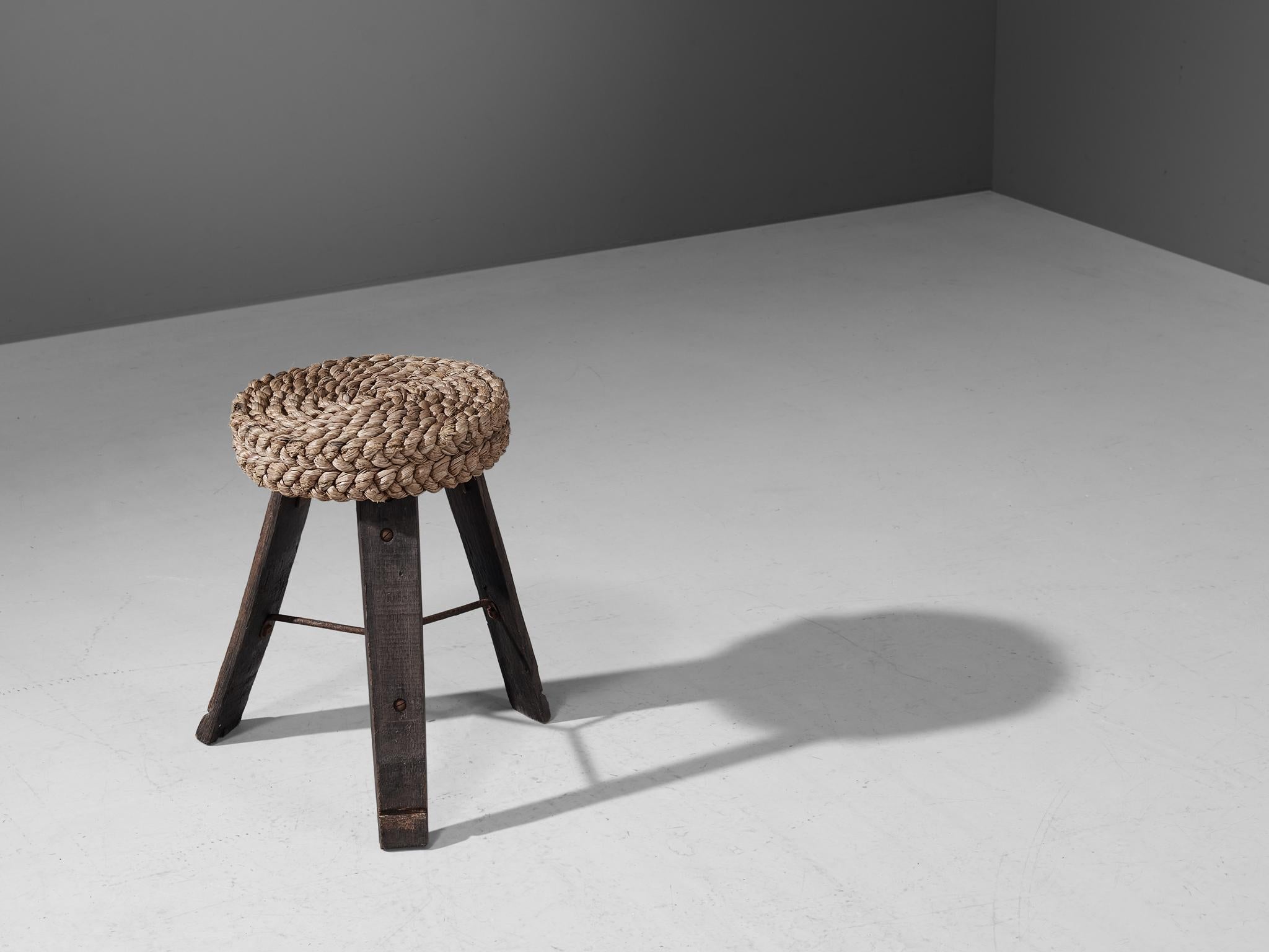 Adrien Audoux and Frida Minet Pair of Stools in Oak and Straw