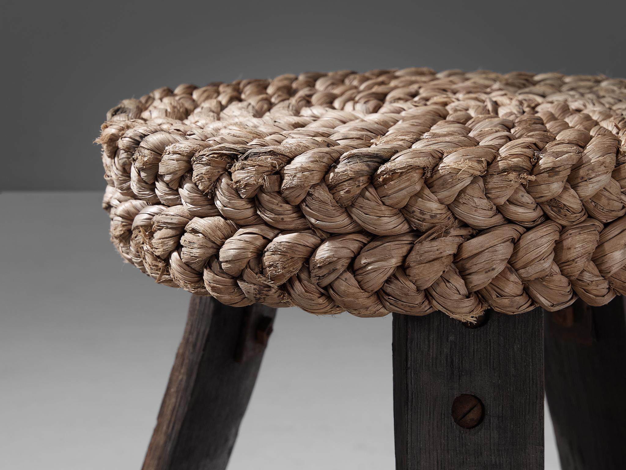 Adrien Audoux and Frida Minet Pair of Stools in Oak and Straw