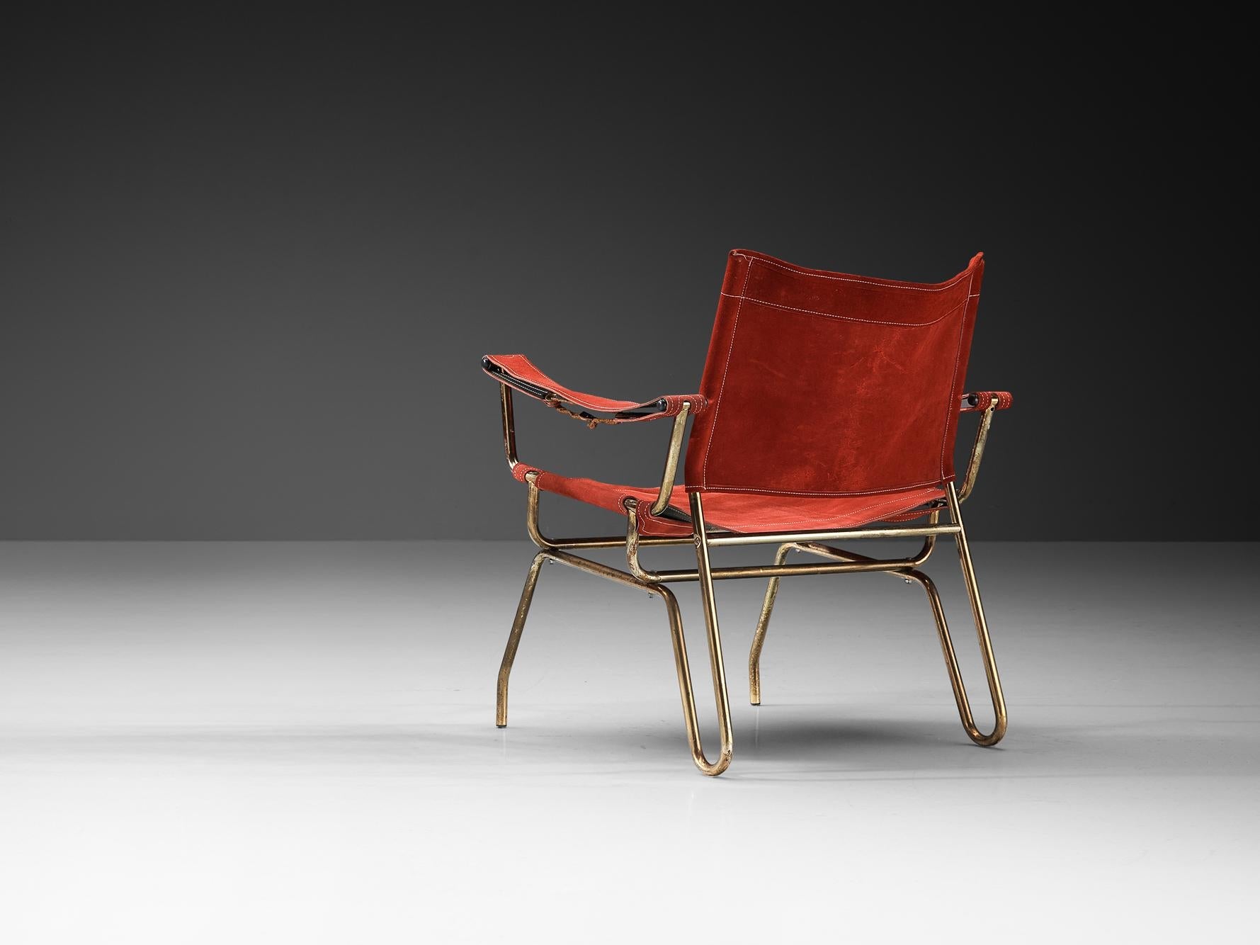 A. Dolleman for Metz & Co Armchair in Suede and Brass