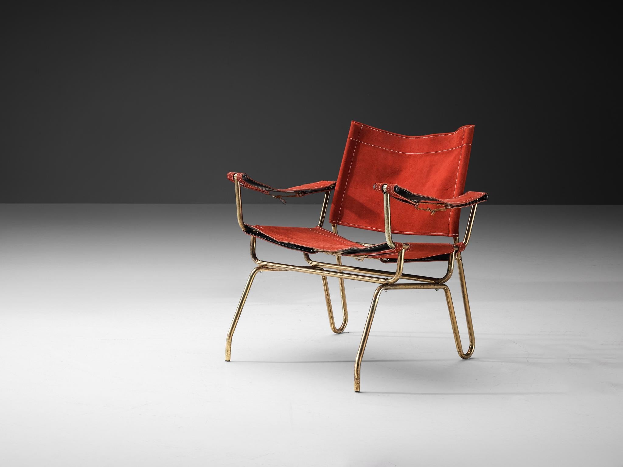 A. Dolleman for Metz & Co Armchair in Suede and Brass