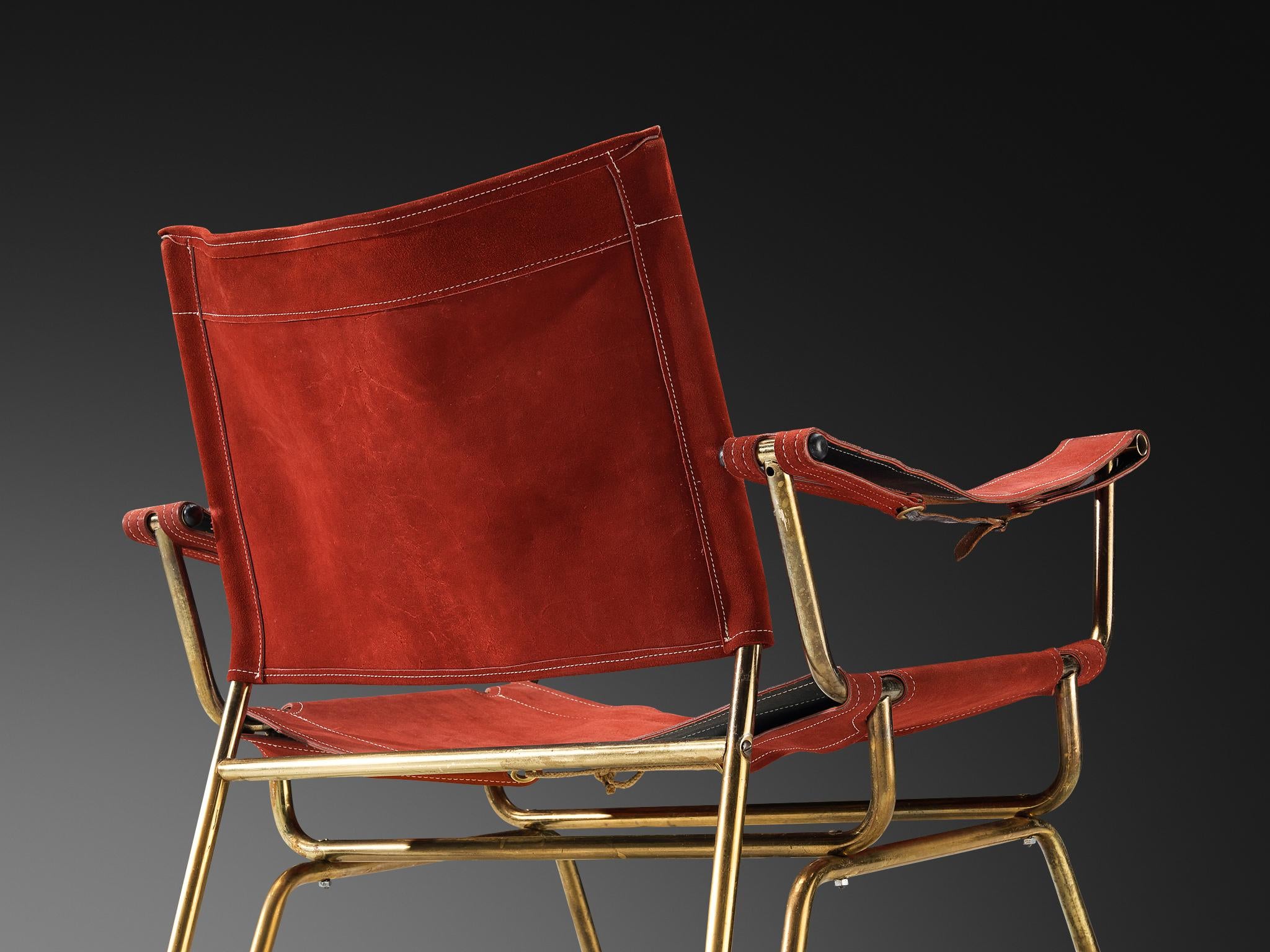 A. Dolleman for Metz & Co Armchair in Suede and Brass