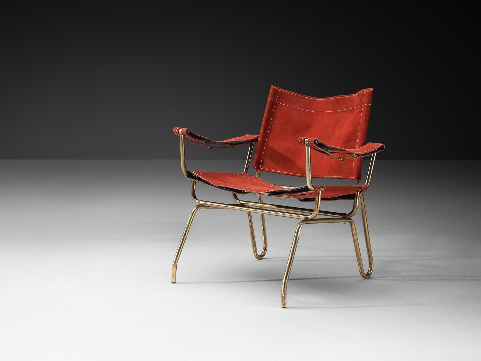 A. Dolleman for Metz & Co Armchair in Suede and Brass