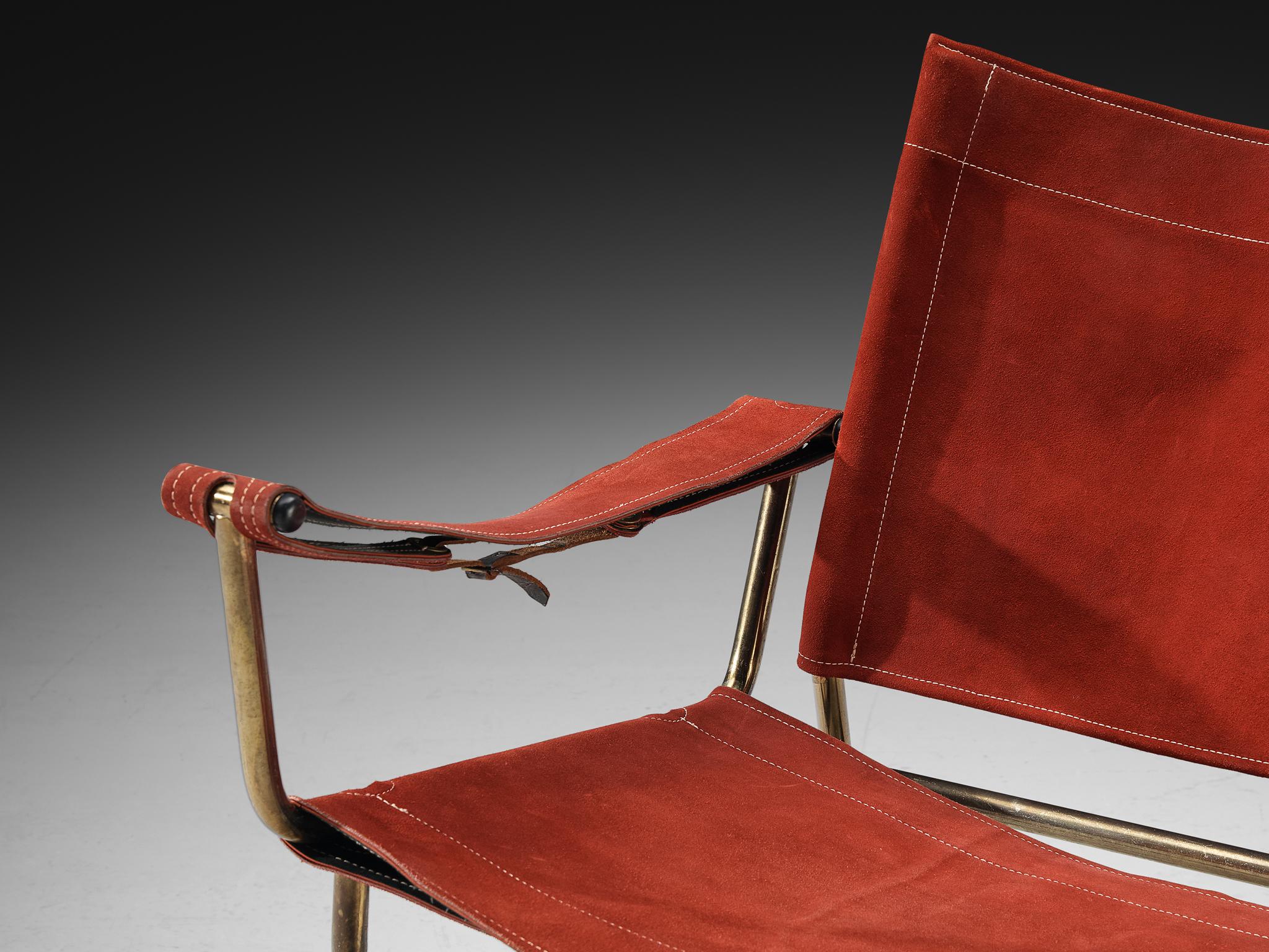 A. Dolleman for Metz & Co Armchair in Suede and Brass