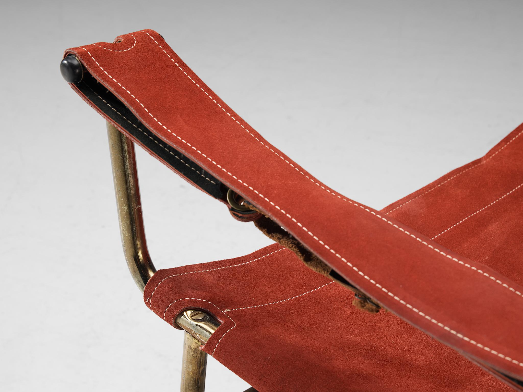 A. Dolleman for Metz & Co Armchair in Suede and Brass