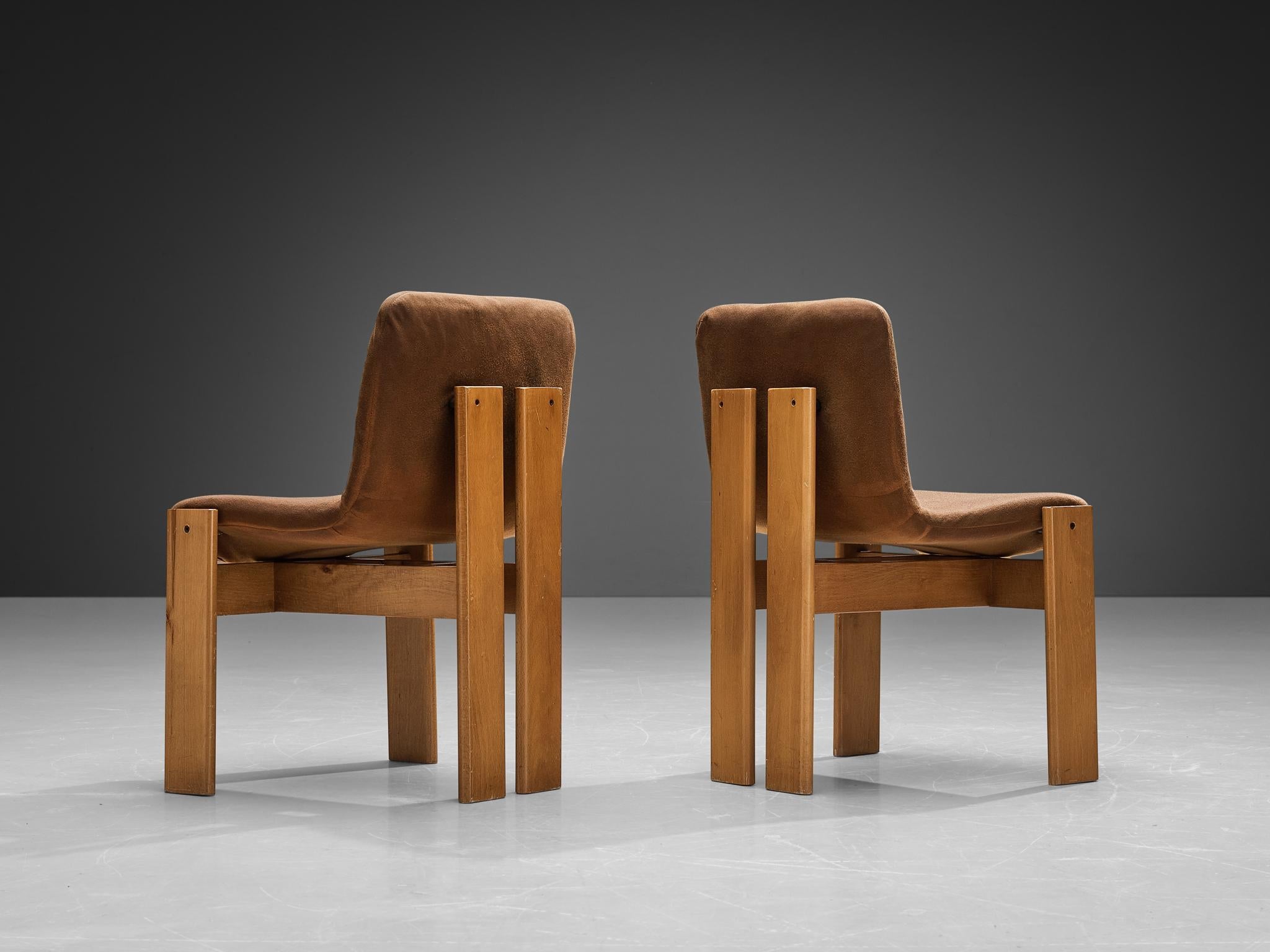 Pair of Italian Dining Chairs in Brown Upholstery