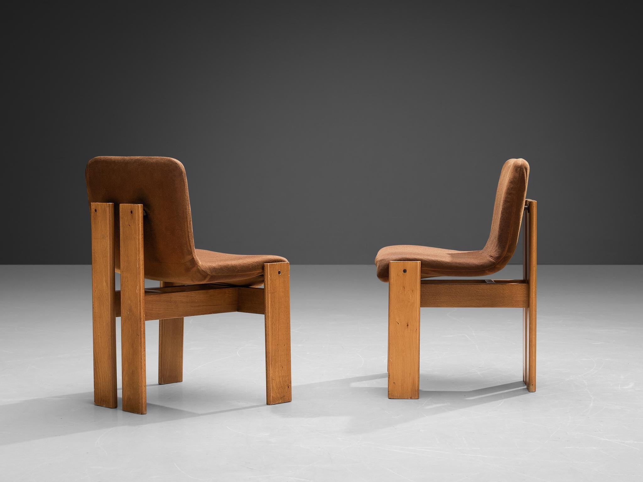 Pair of Italian Dining Chairs in Brown Upholstery