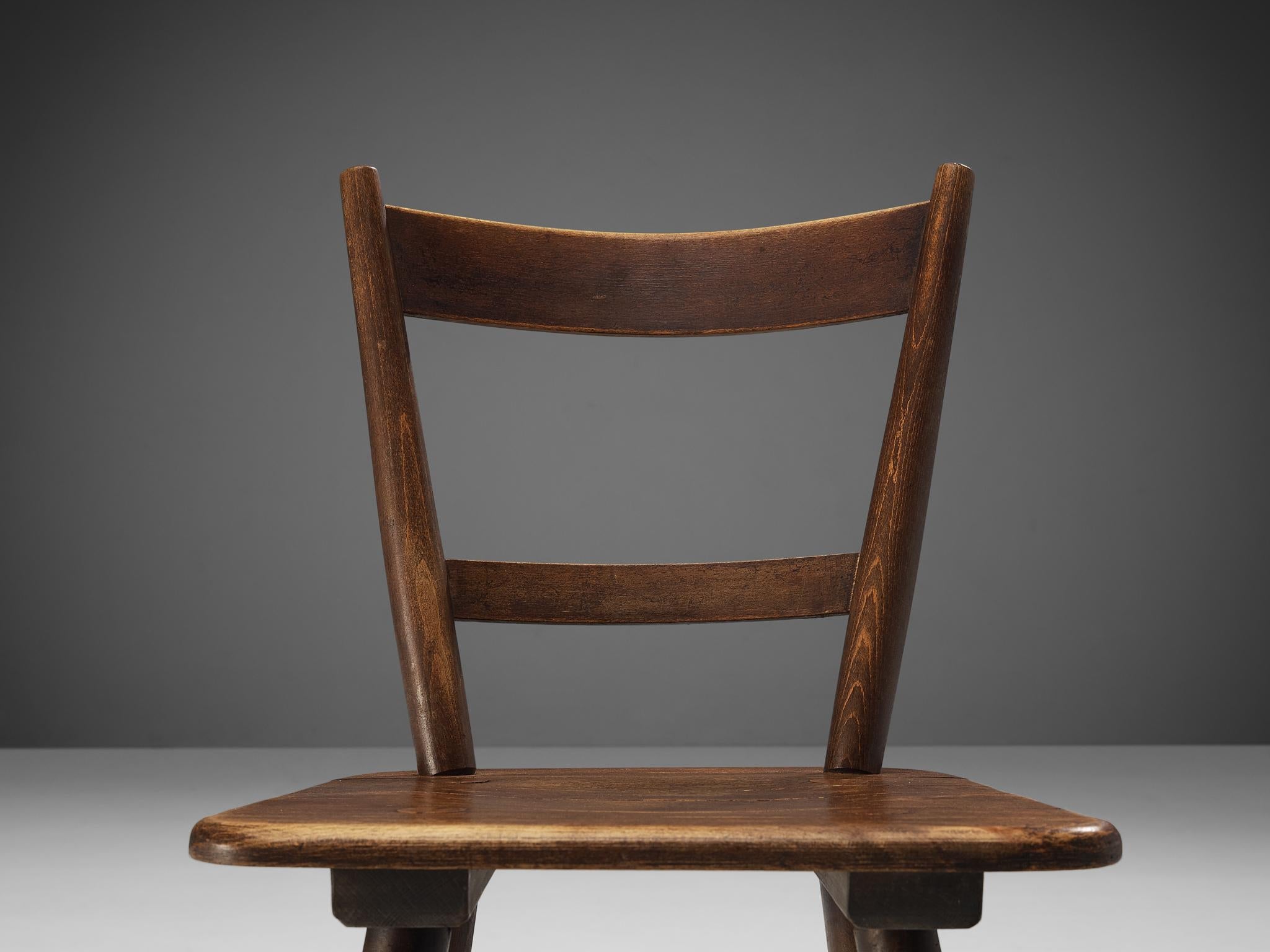 Set of Eight French Pastoral Dining Chairs in Stained Wood