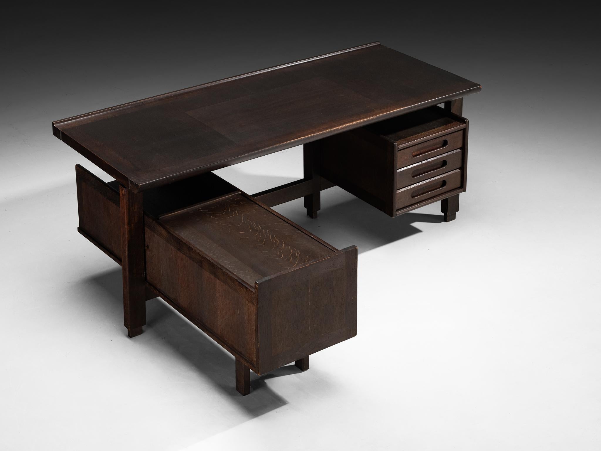 Guillerme & Chambron Corner Desk in Stained Oak