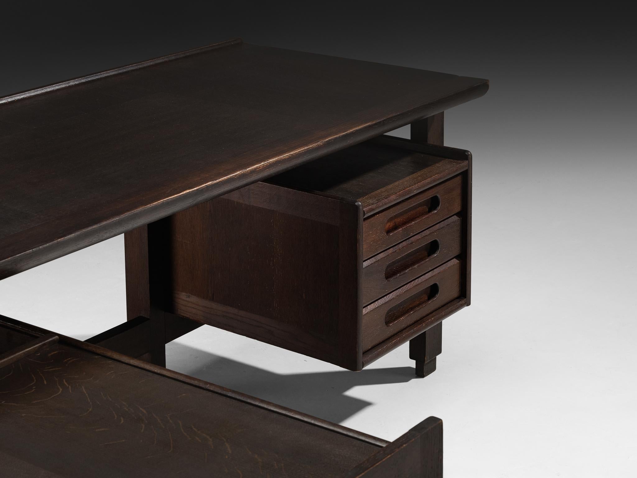 Guillerme & Chambron Corner Desk in Stained Oak