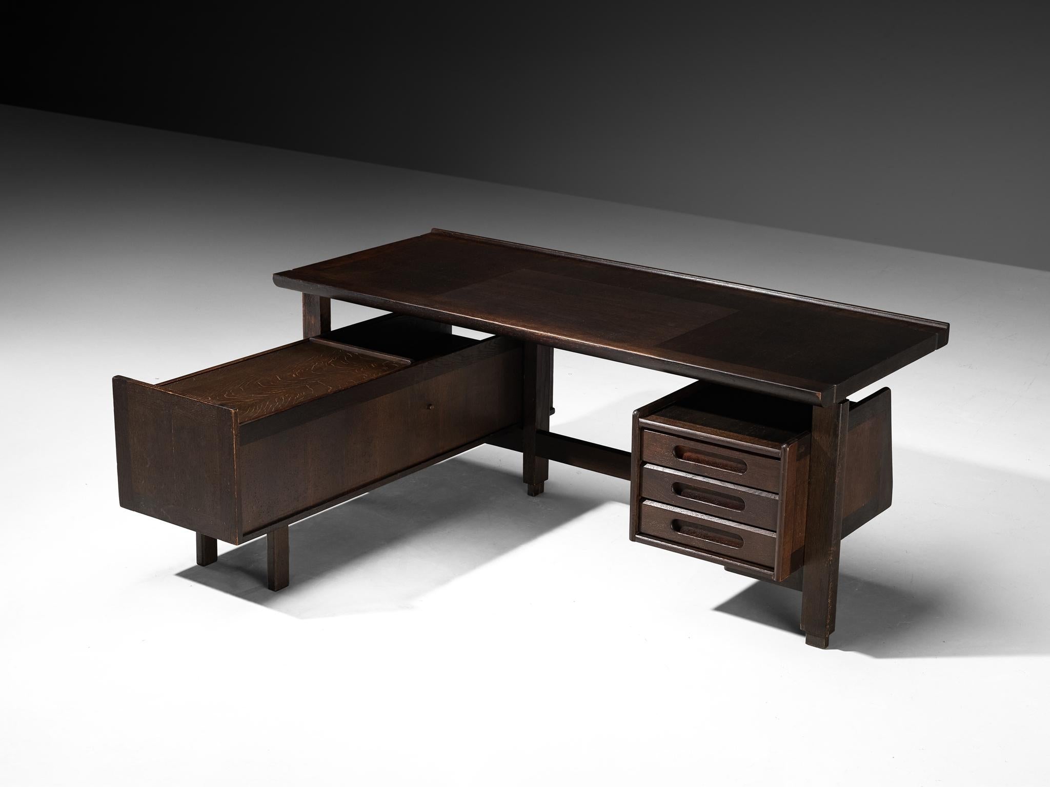 Guillerme & Chambron Corner Desk in Stained Oak