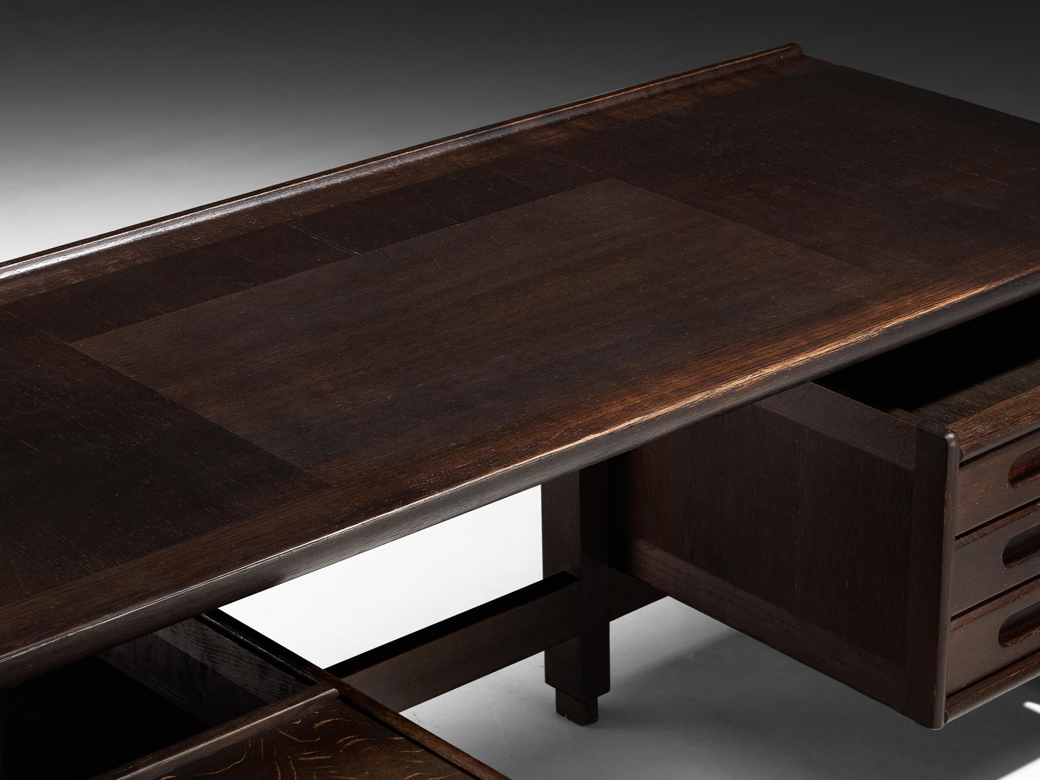 Guillerme & Chambron Corner Desk in Stained Oak