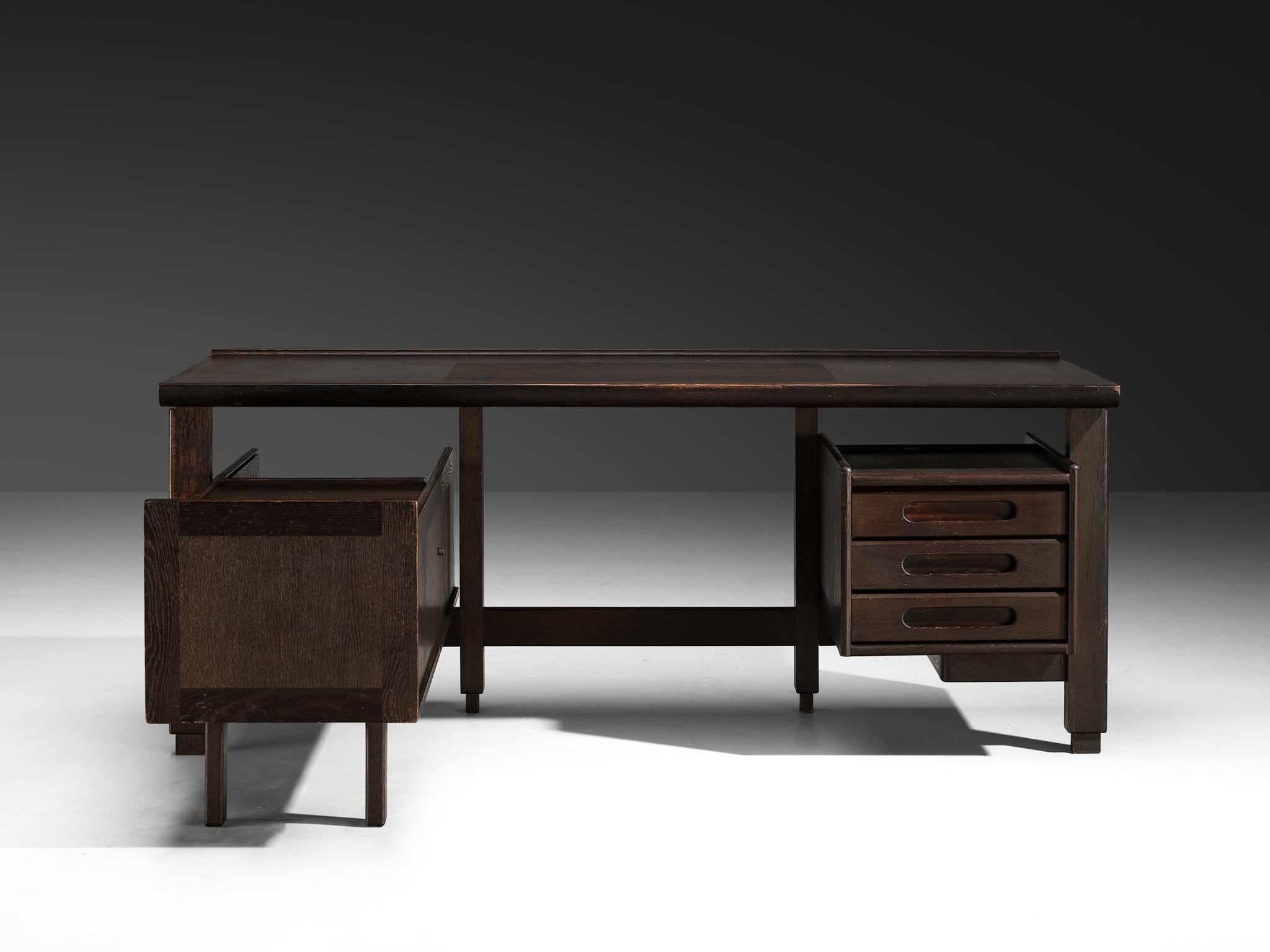 Guillerme & Chambron Corner Desk in Stained Oak