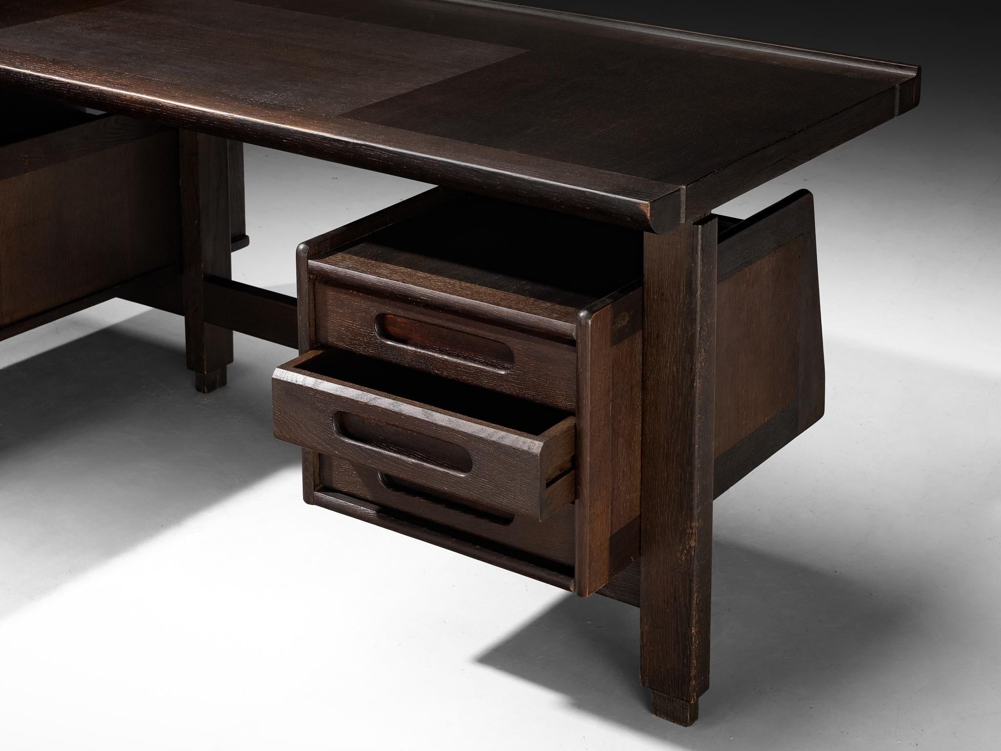 Guillerme & Chambron Corner Desk in Stained Oak