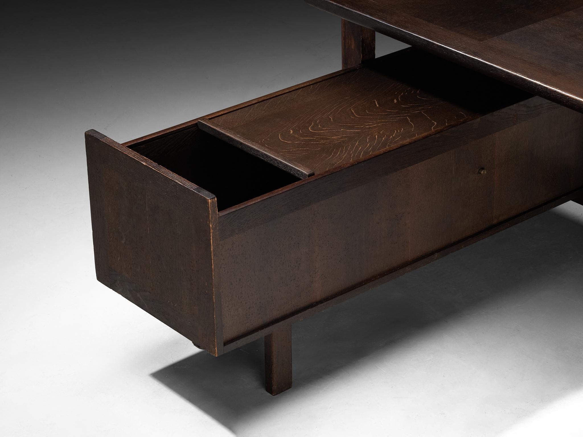 Guillerme & Chambron Corner Desk in Stained Oak