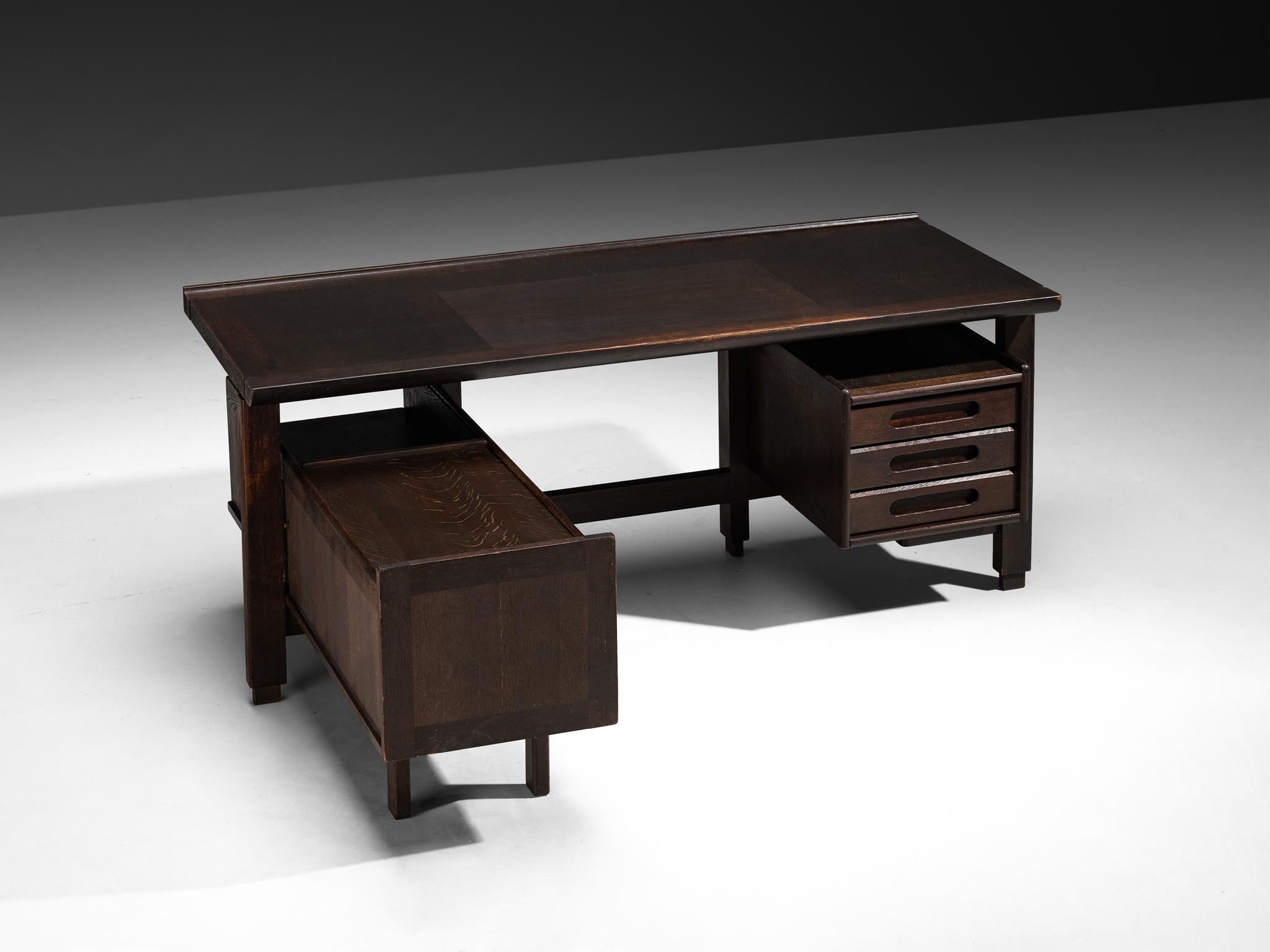 Guillerme & Chambron Corner Desk in Stained Oak