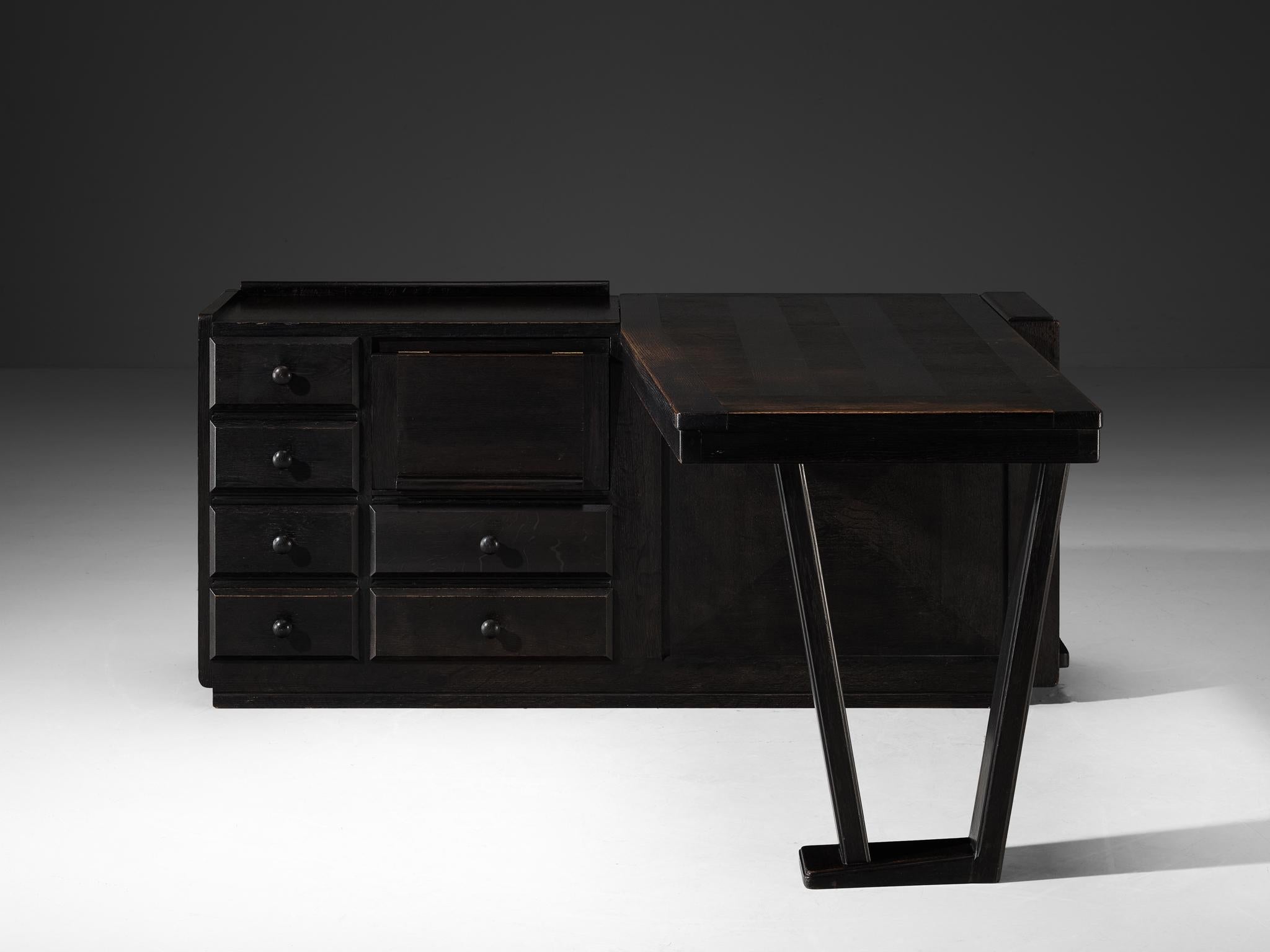 Guillerme & Chambron Free-Standing Corner Desk in Dark Oak