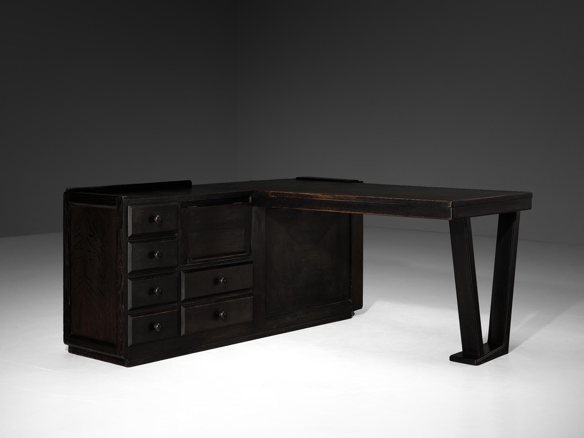 Guillerme & Chambron Free-Standing Corner Desk in Dark Oak