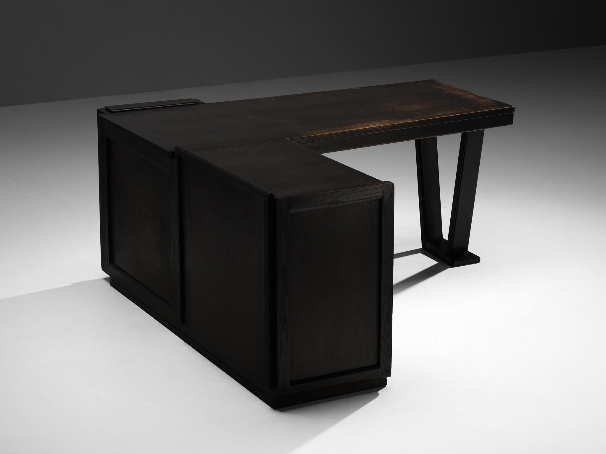 Guillerme & Chambron Free-Standing Corner Desk in Dark Oak