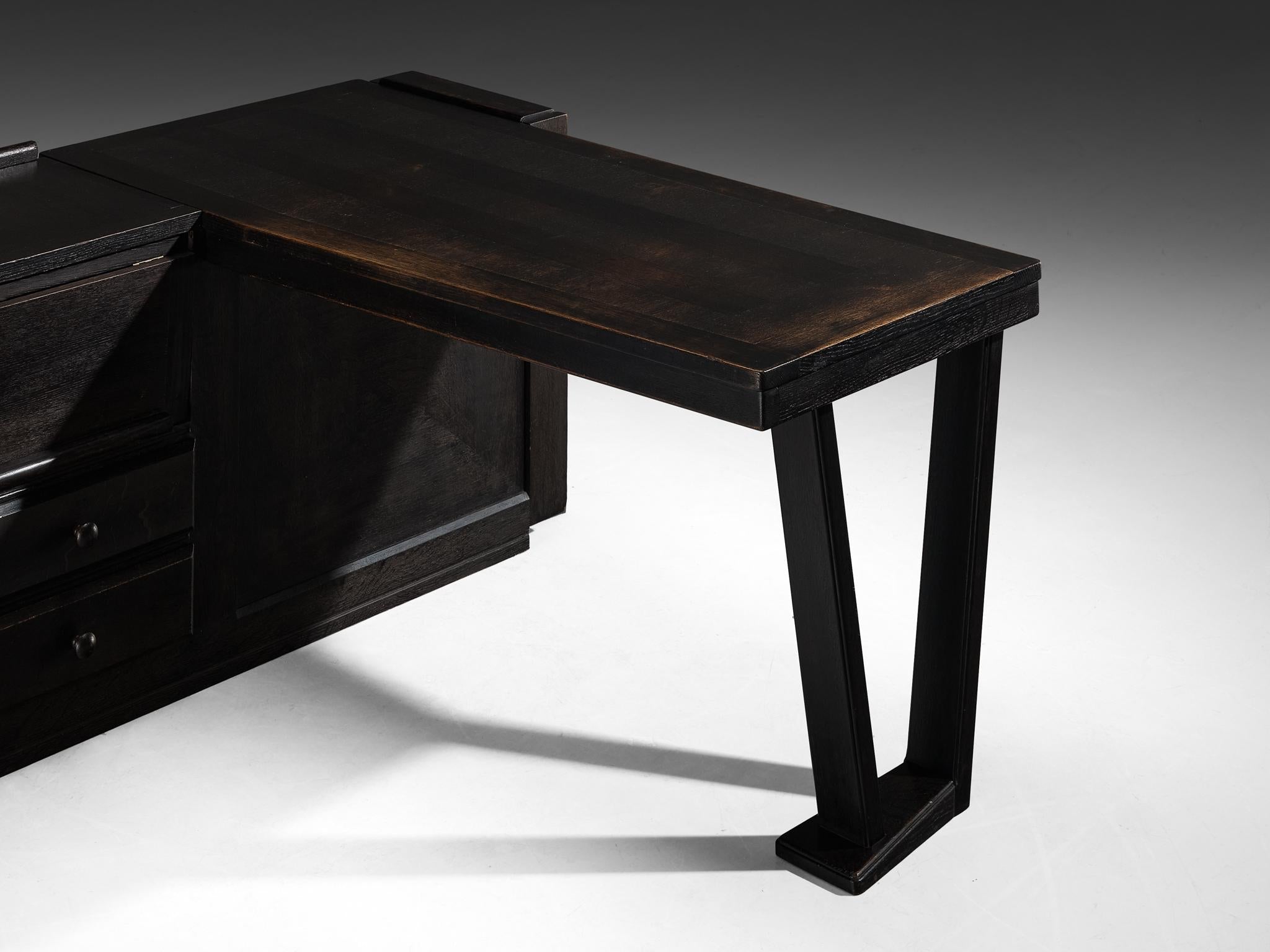 Guillerme & Chambron Free-Standing Corner Desk in Dark Oak