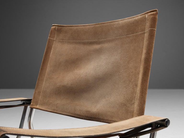 A. Dolleman for Metz & Co Armchair in Suede with Tubular Metal Frame