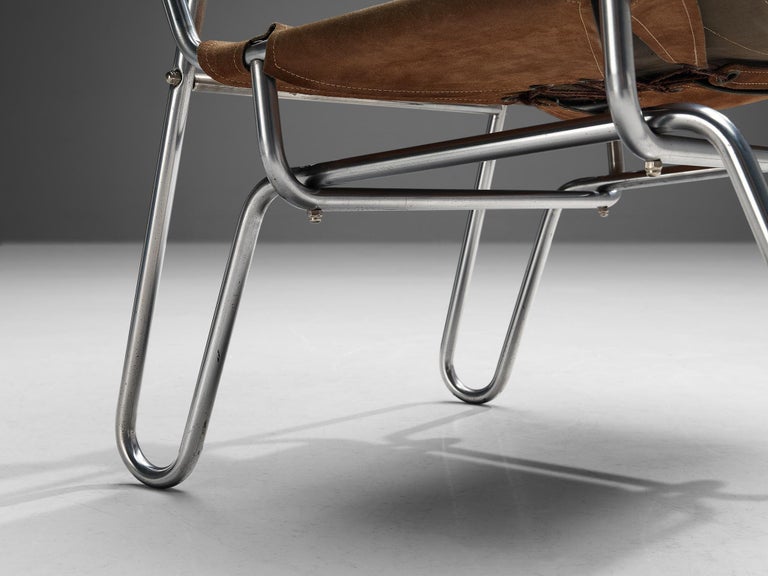 A. Dolleman for Metz & Co Armchair in Suede with Tubular Metal Frame