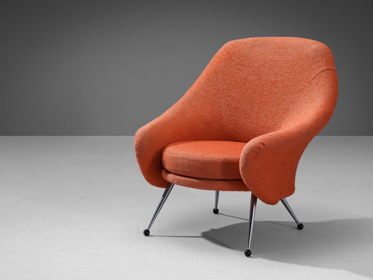 Marco Zanuso for Arflex 'Martingala' Easy Chair in Coral Red Upholstery