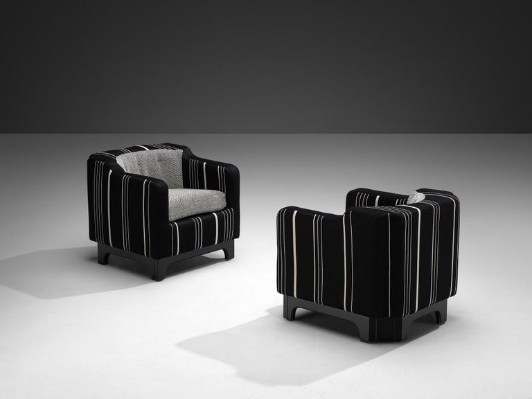 1950s Mid-Century Modern Pair of Italian Club Chairs in Black White Fabric