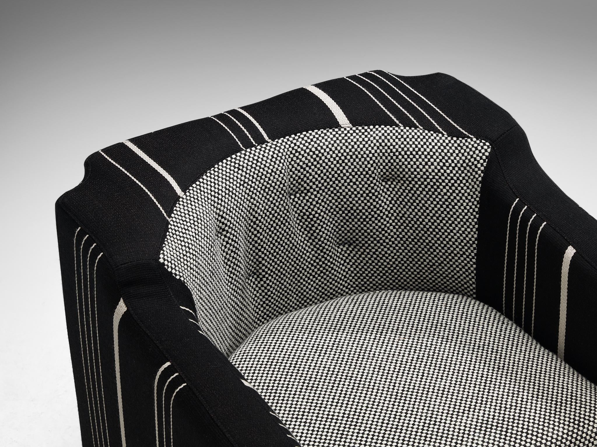 1950s Mid-Century Modern Italian Club Chair in Black White Fabric