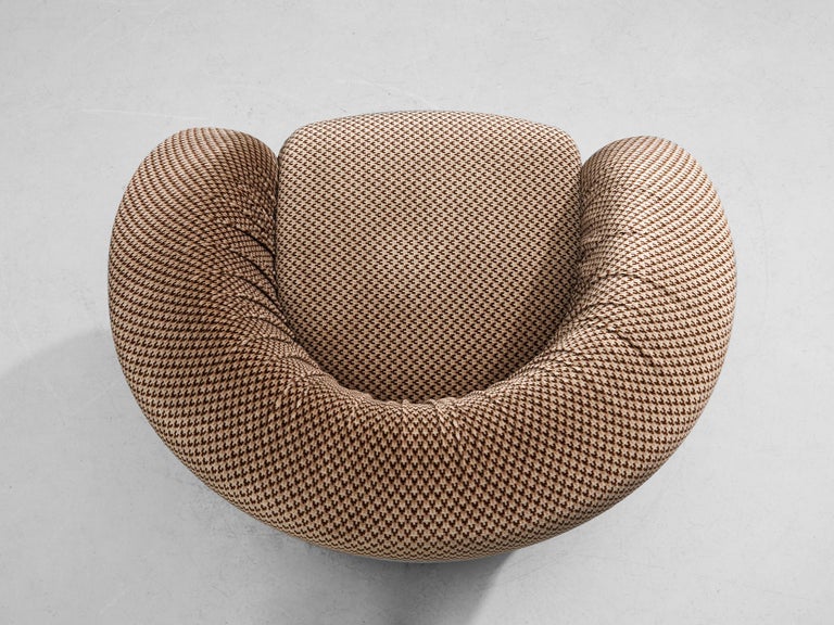 Characteristic Italian Lounge Chair in Striped Sand Upholstery