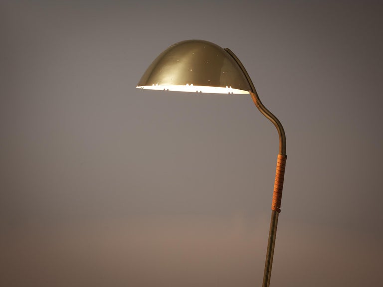 Paavo Tynell for Taito Oy Floor Lamp in Brass and Leather