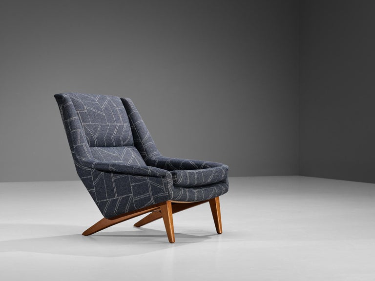 Folke Ohlsson for Fritz Hansen Lounge Chair in Geometric Blue Upholstery