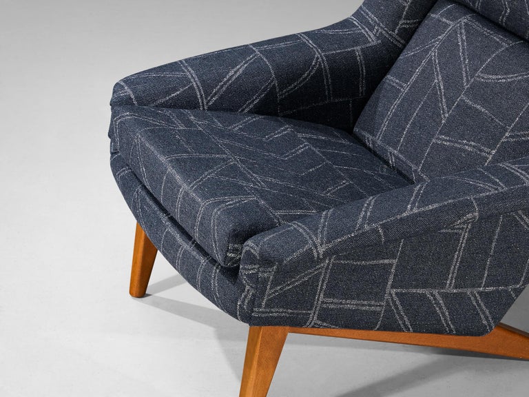 Folke Ohlsson for Fritz Hansen Lounge Chair in Geometric Blue Upholstery
