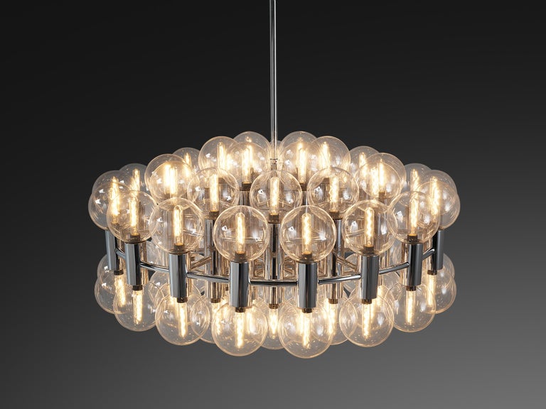 Motoko Ishii for Staff Leuchten Large Chandelier in Chrome with 72 Glass Orbs